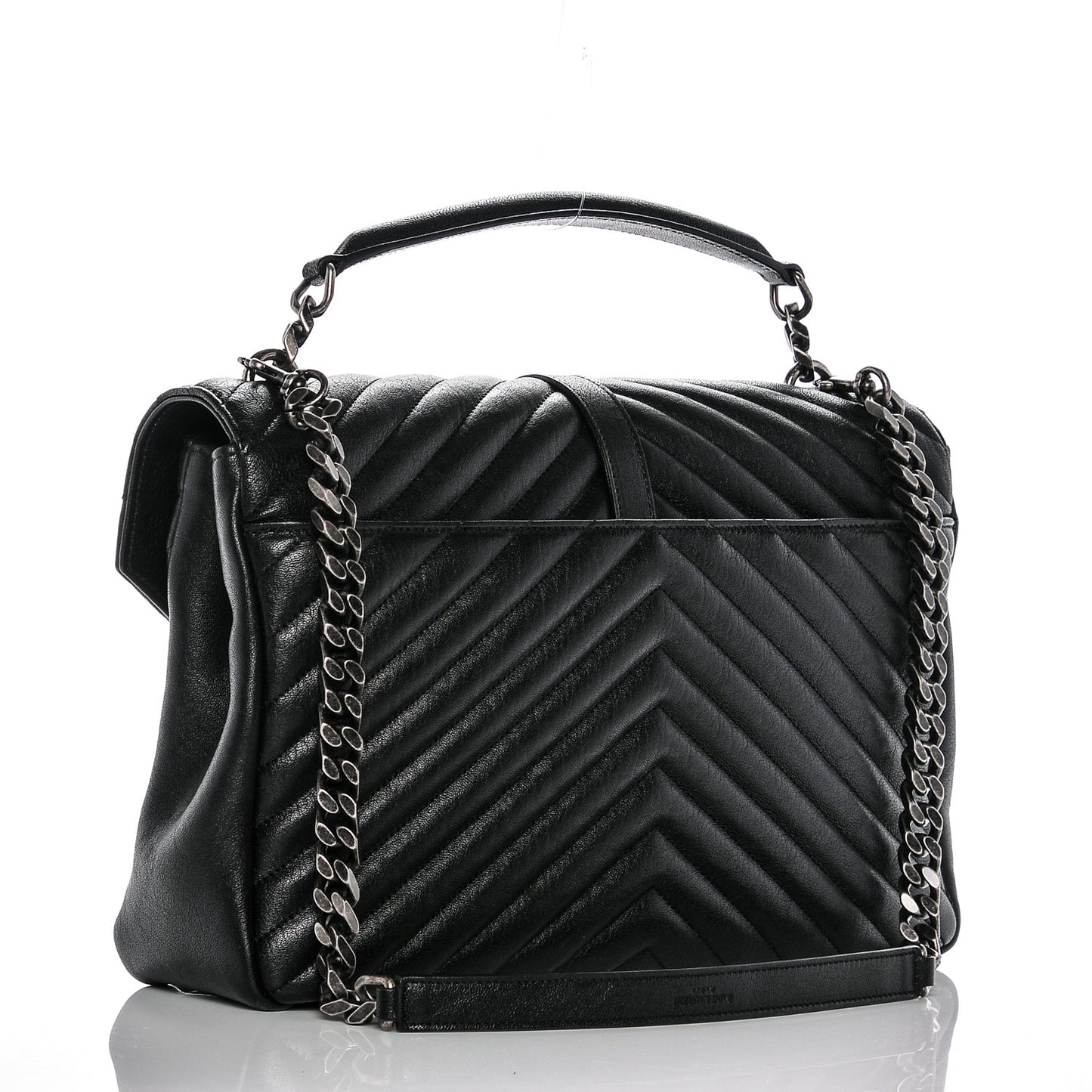 Sheepskin Matelasse Chevron Monogram Large College Satchel Black