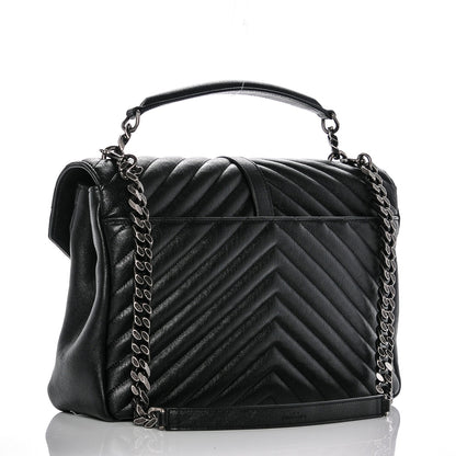 Saint Laurent Sheepskin Matelasse Chevron Monogram Large College Satchel Black 3 of 8