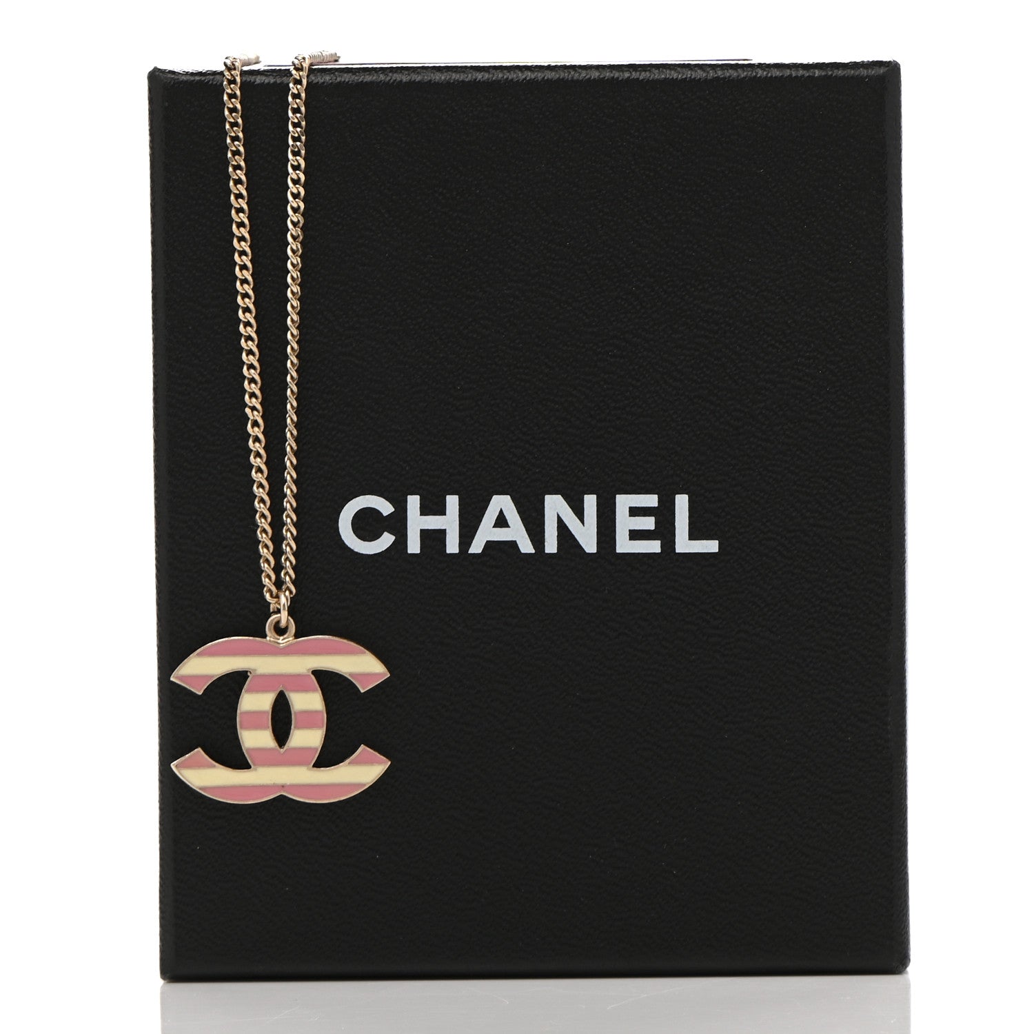 Chanel Enamel Striped CC Necklace Gold Ivory Pink 7 of 7