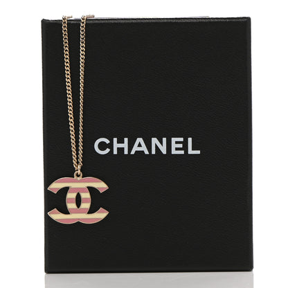 Chanel Enamel Striped CC Necklace Gold Ivory Pink 7 of 7