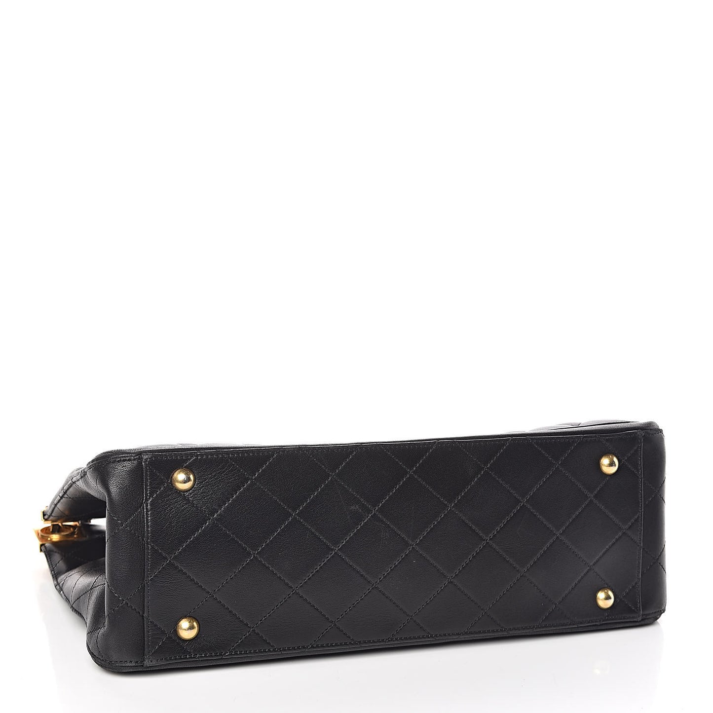 Lambskin Quilted Elegant CC Shopping Tote Navy Black