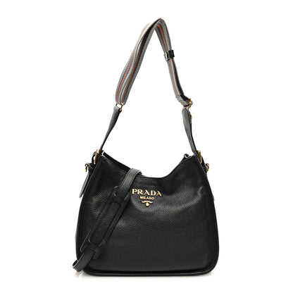 Prada Vitello Daino Hobo Messenger Bag Black 1 of 9