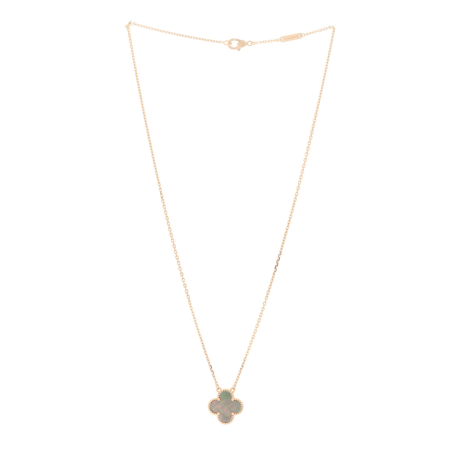 18K Rose Gold Gray Mother of Pearl Vintage Alhambra Pendant Necklace