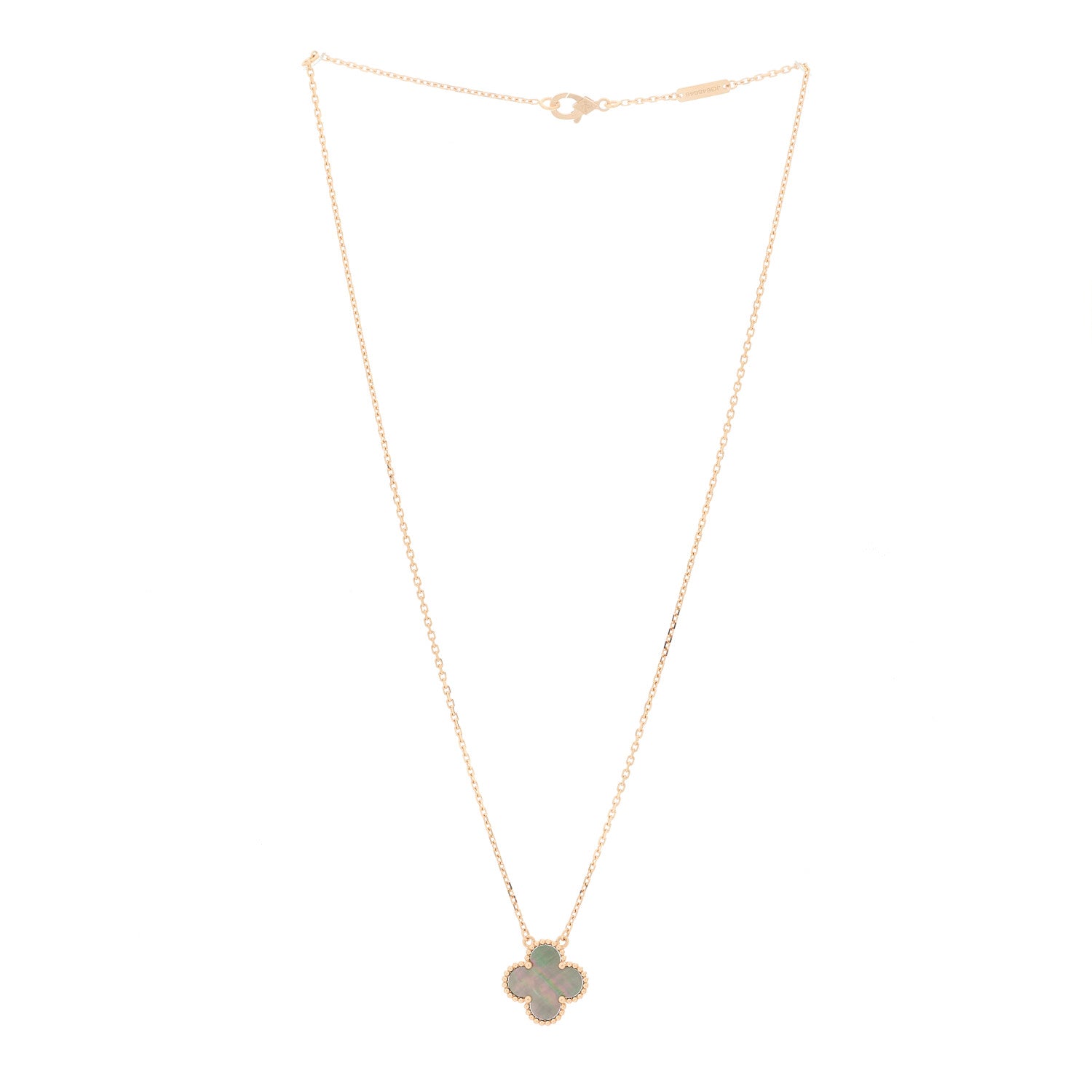 Van Cleef & Arpels 18K Rose Gold Gray Mother of Pearl Vintage Alhambra Pendant Necklace 3 of 6