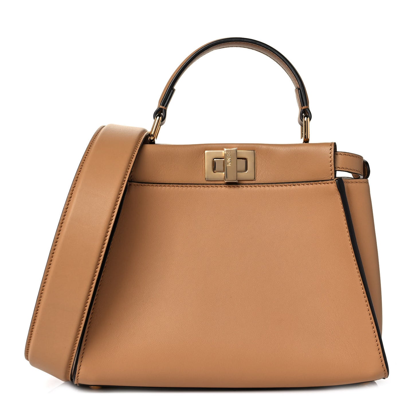Vitello Seta Canvas FF Embroidered Mini Peekaboo Iconic Satchel Miele Scuro Poudre