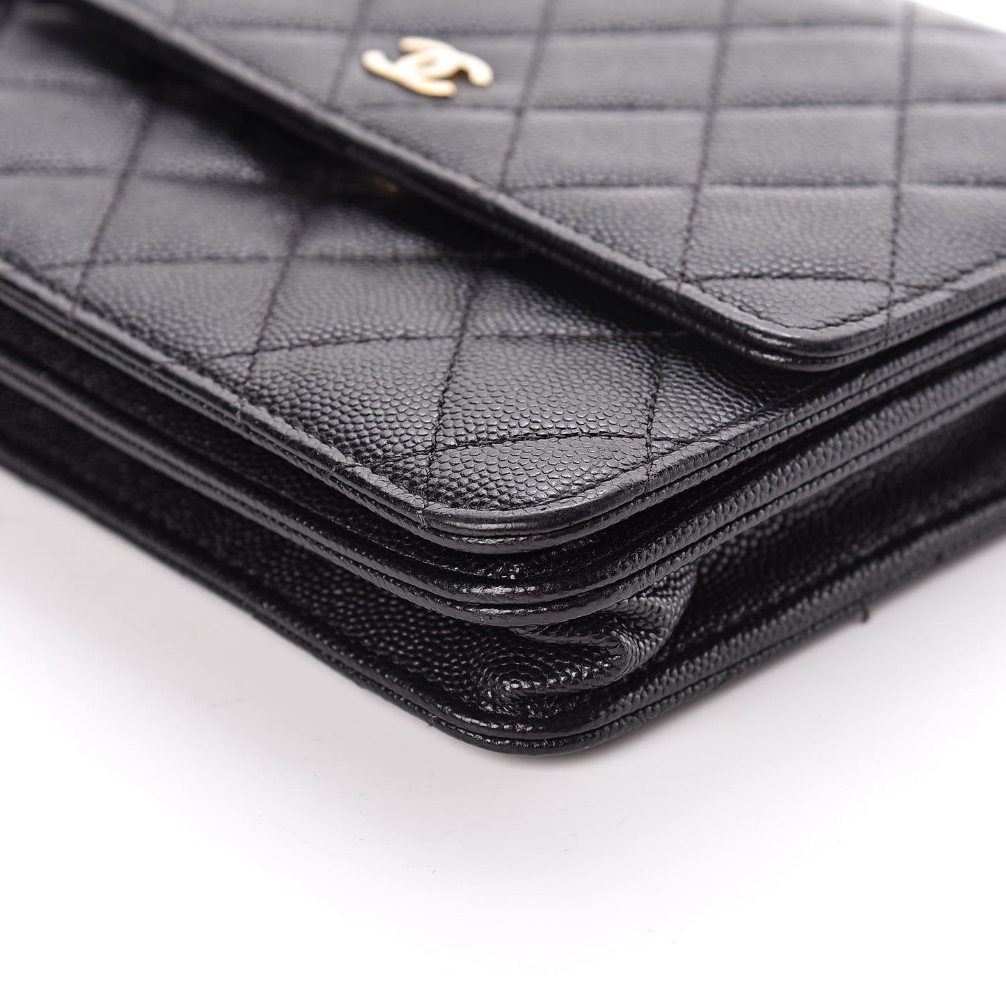 Caviar Quilted Square Wallet On Chain WOC Black