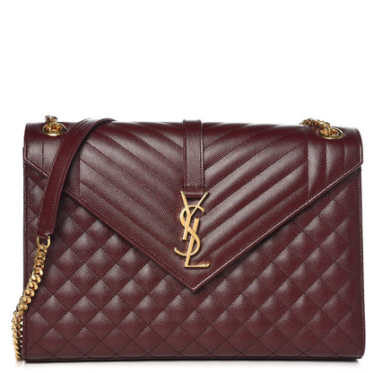 Saint Laurent Grain De Poudre Mixed Matelasse Large Triquilt Monogram Satchel Rouge Legion 1 of 9