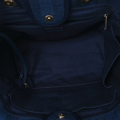 Chanel Mixed Fibers Striped Medium Deauville Tote Navy Blue 5 of 10