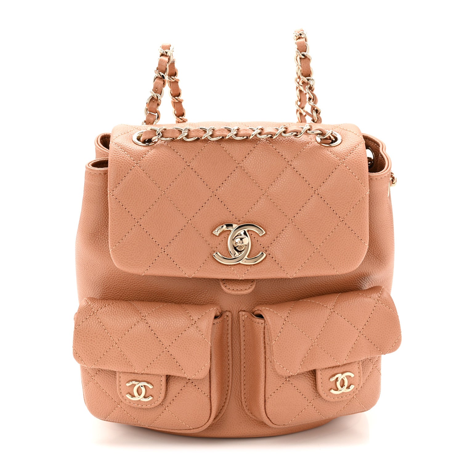 Chanel Shiny Caviar Quilted Medium Duma Pockets Drawstring Backpack Dark Beige 1 of 11