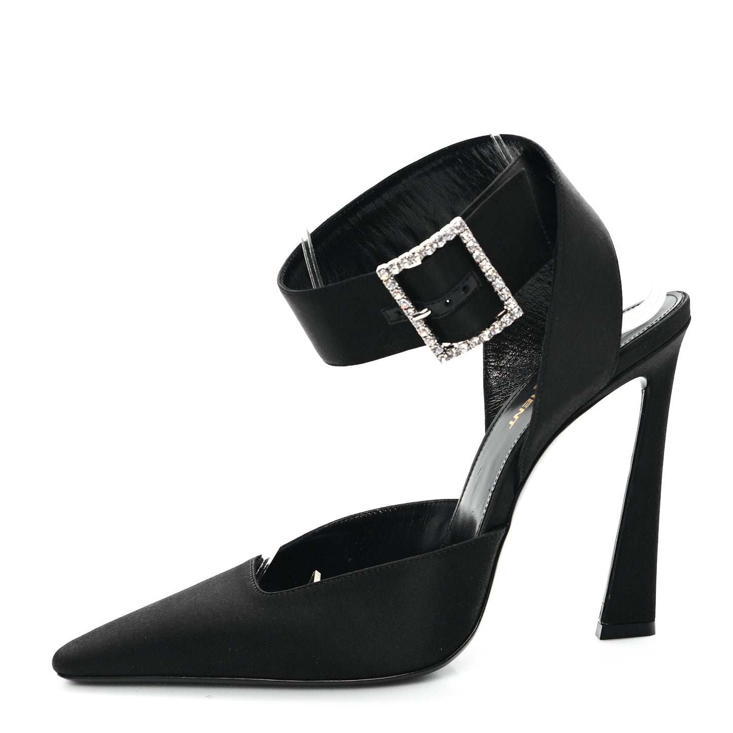 Crepe Satin Crystal Buckle Claude 110 Slingback Pumps 38 Black
