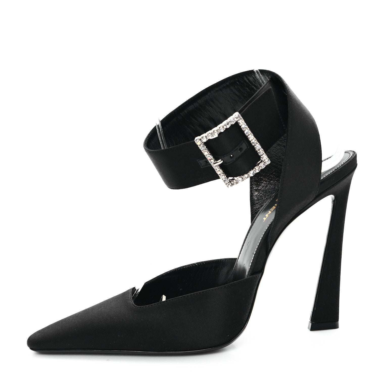 Saint Laurent Crepe Satin Crystal Buckle Claude 110 Slingback Pumps 38 Black 1 of 10