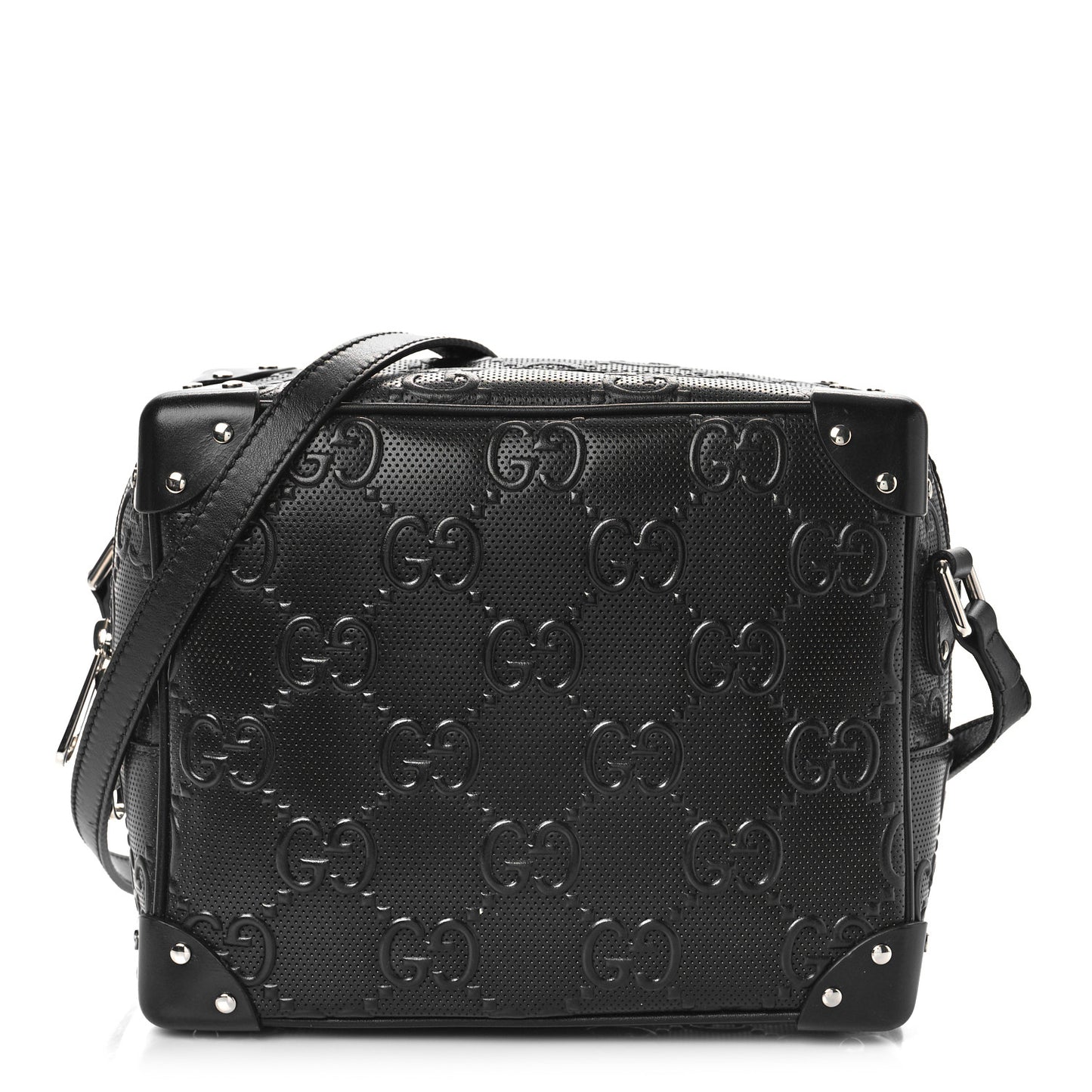 Calfskin GG Tennis Embossed Square Messenger Bag Black