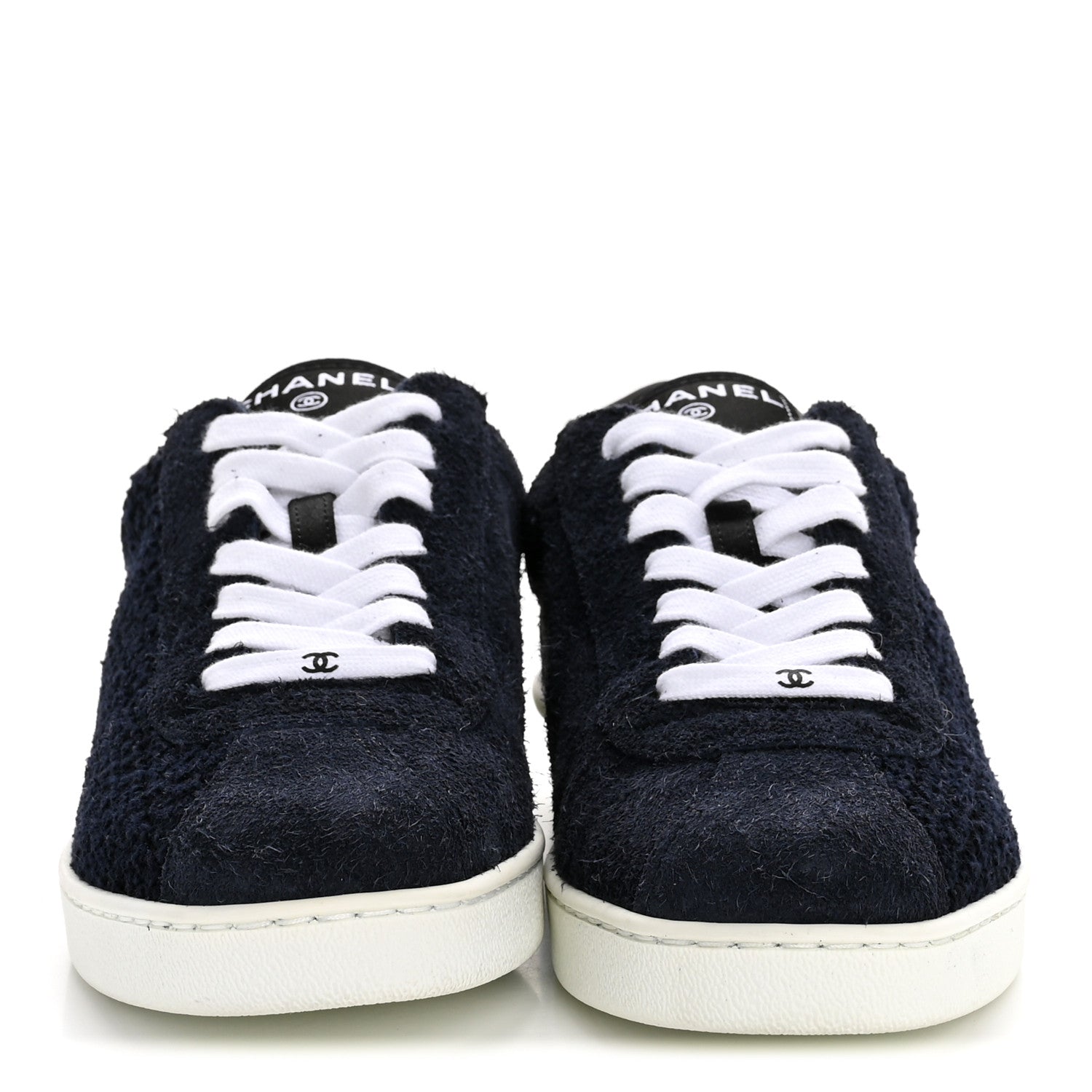 Chanel Tweed Suede Womens Sneakers 36.5 Navy 3 of 9