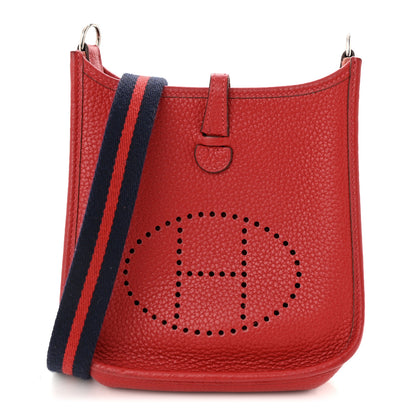 Hermes Taurillon Clemence Amazone Evelyne TPM Rouge Casaque Bleu Saphir 1 of 10