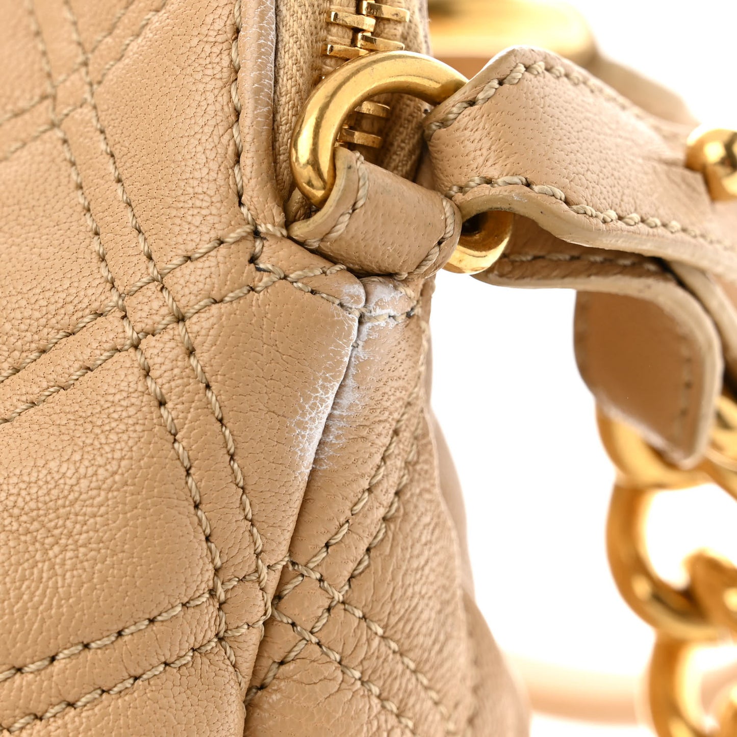 Lacquered Goatskin Quilted Karlie Satchel Brown