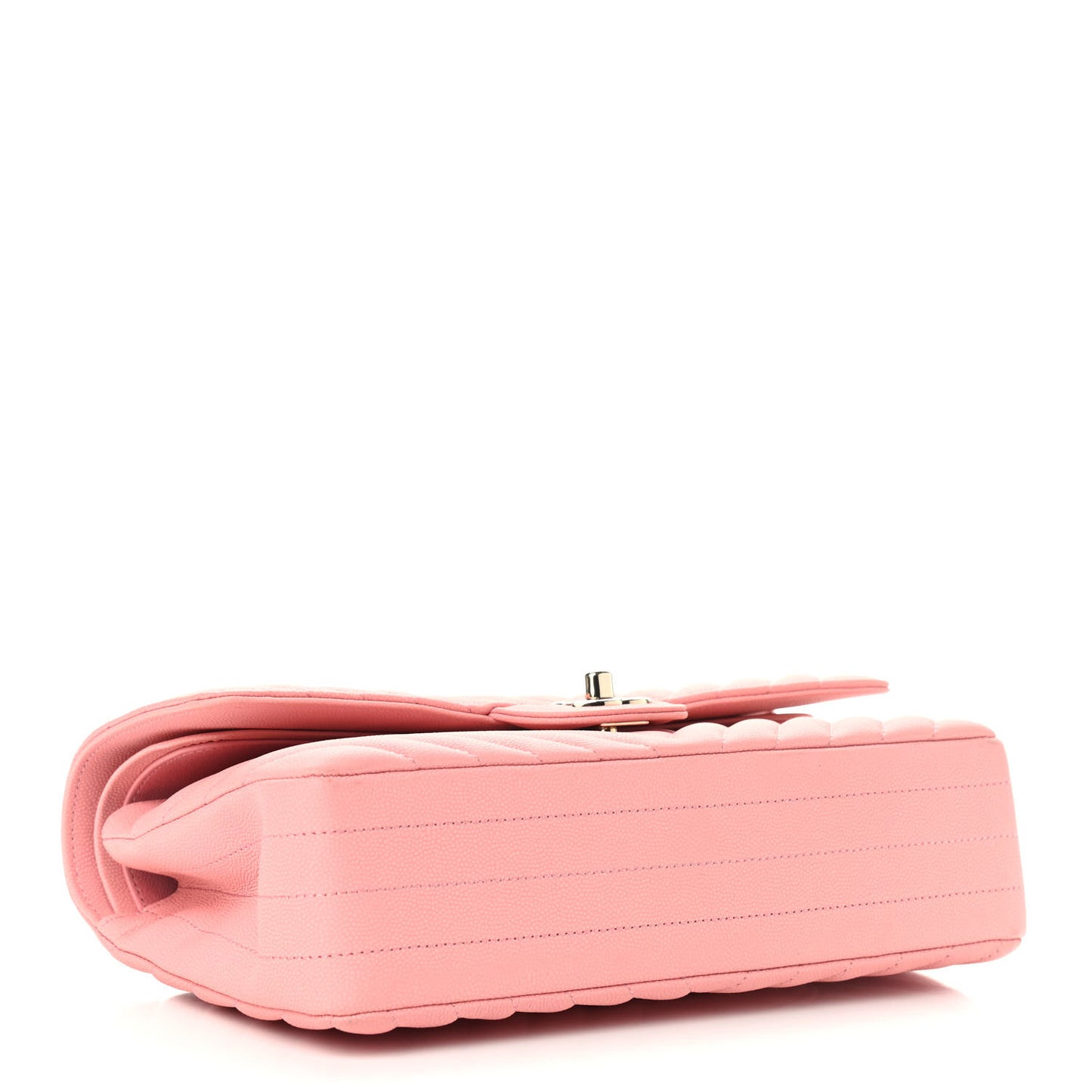 Caviar Flat Chevron Quilted Medium Double Flap Pink