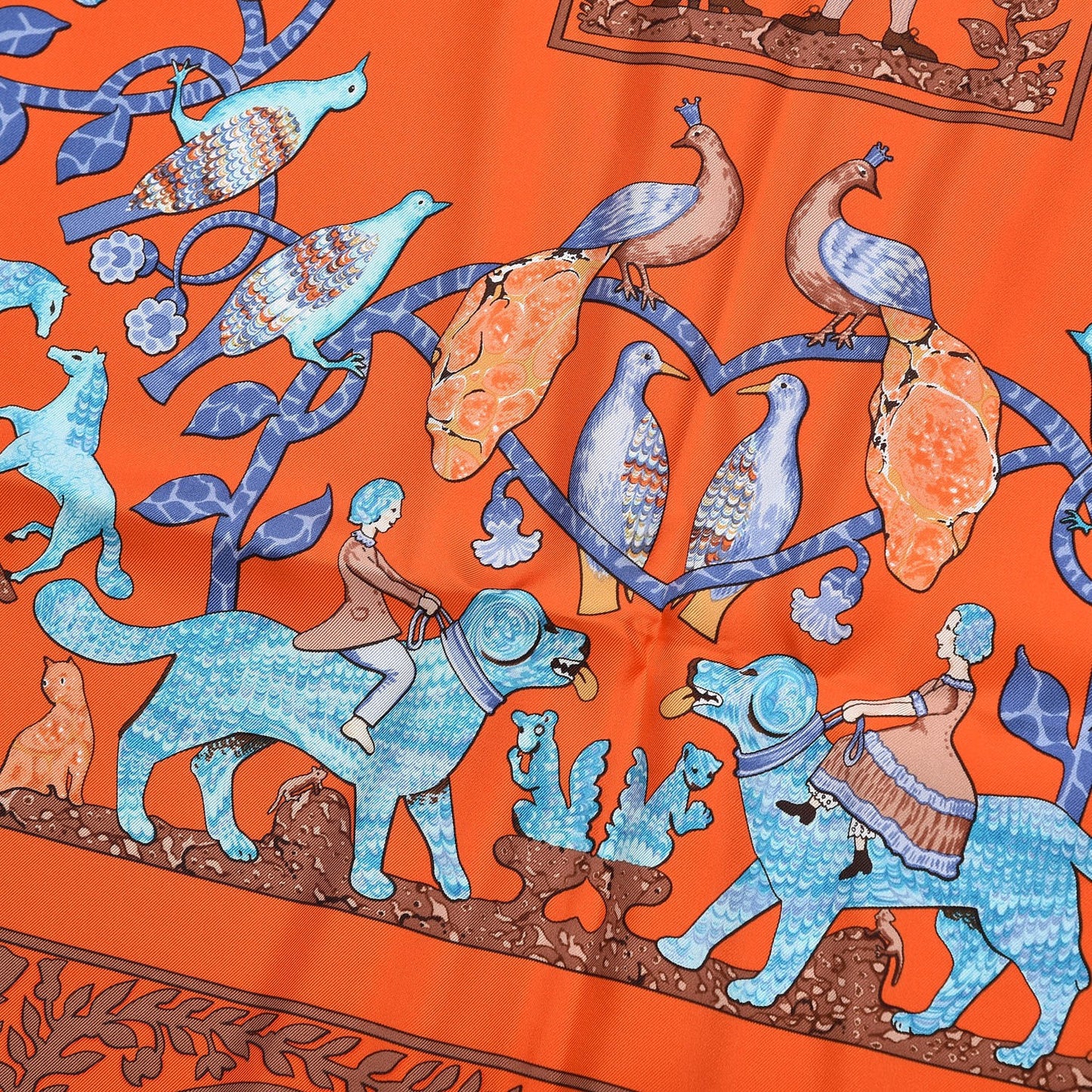 Silk Early America Scarf 90 Orange Turquoise Havane