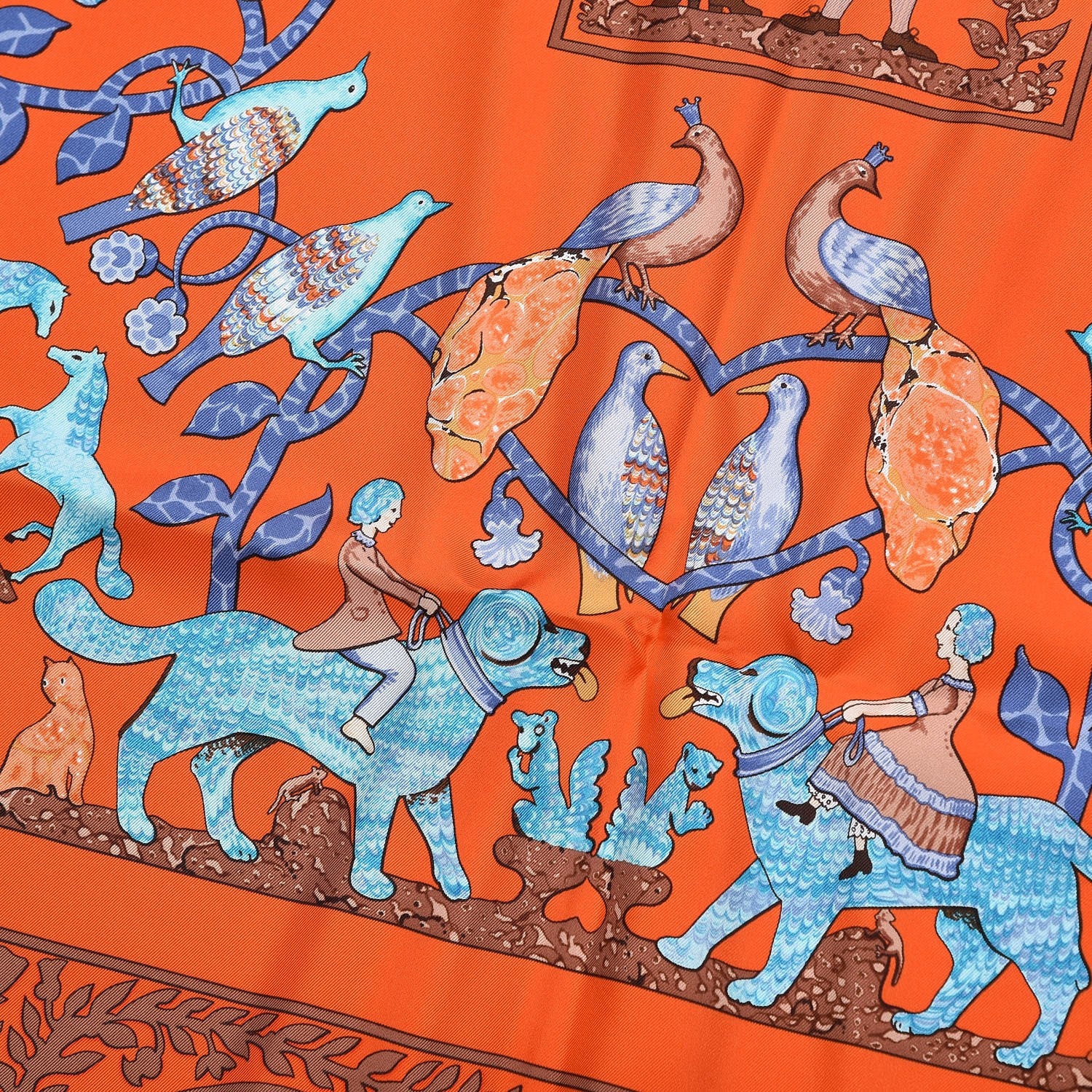 Hermes Silk Early America Scarf 90 Orange Turquoise Havane 5 of 7