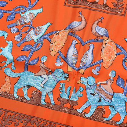 Hermes Silk Early America Scarf 90 Orange Turquoise Havane 5 of 7