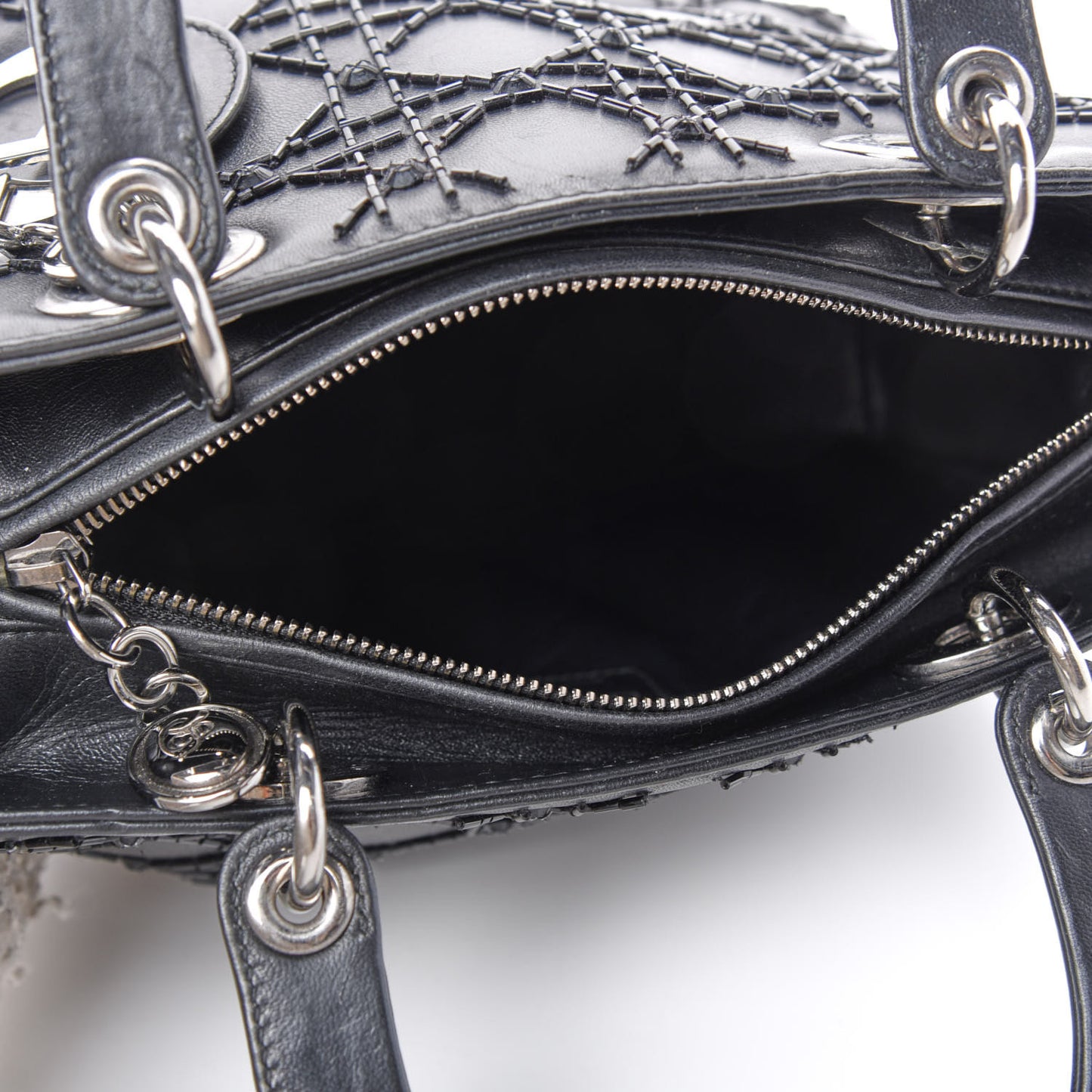 Lambskin Sequin Embellished Medium Lady Dior Black
