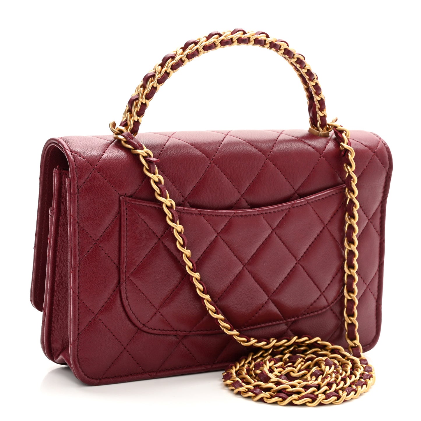 Lambskin Quilted Pick Me Up Wallet On Chain WOC Burgundy