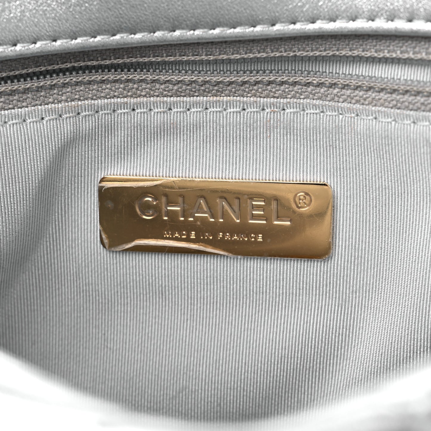 Metallic Lambskin Quilted Medium Chanel 19 Flap Silver