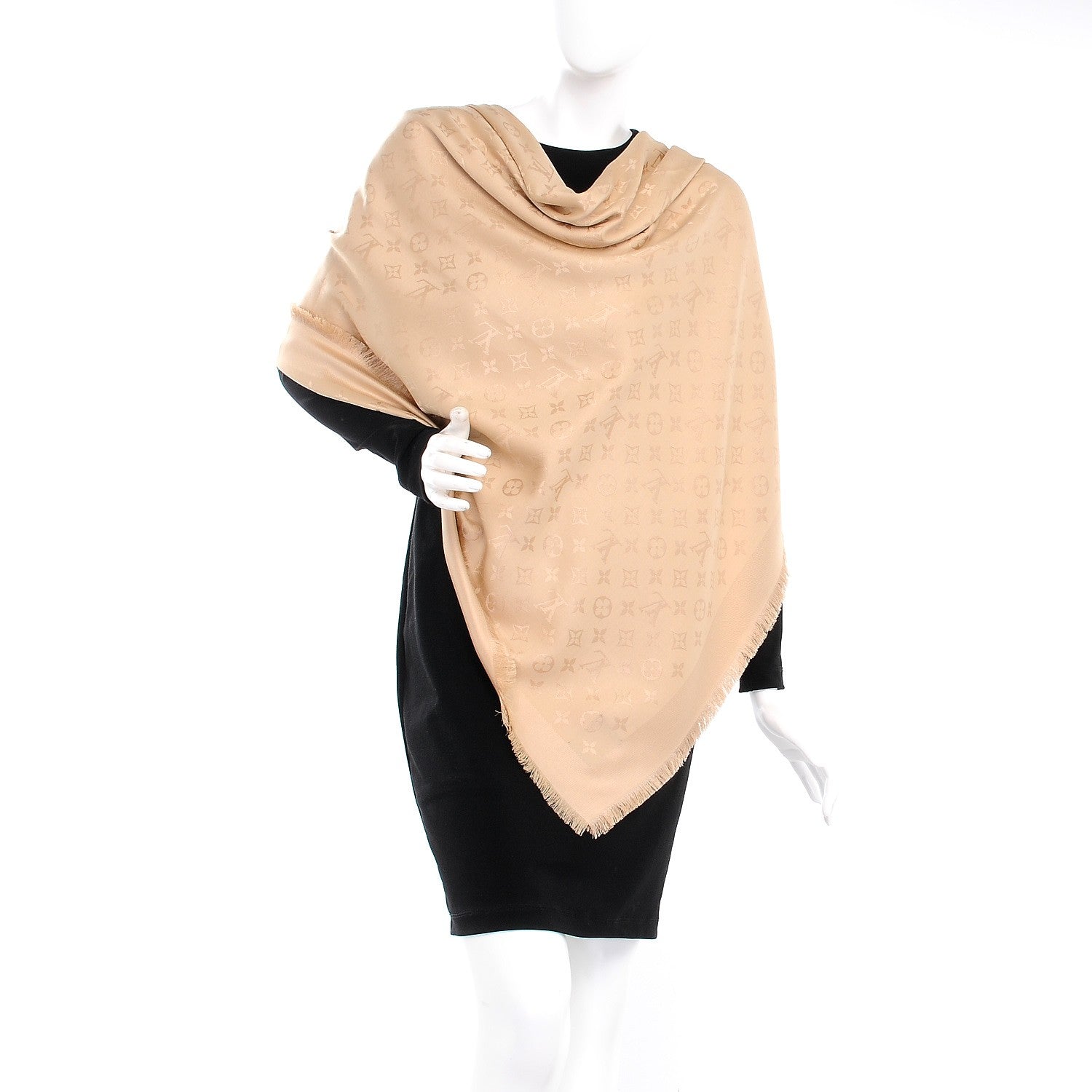 Louis Vuitton Silk Wool Monogram Shawl Gold 2 of 5