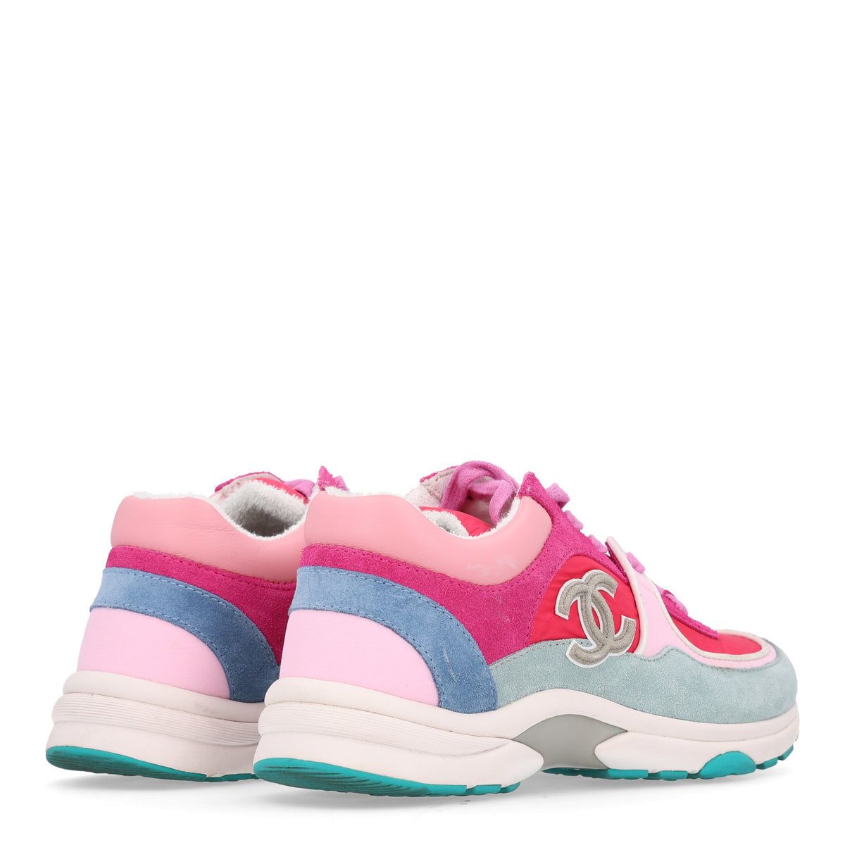 Nylon Calfskin Suede Womens CC Sneakers 37 Fuchsia Pink