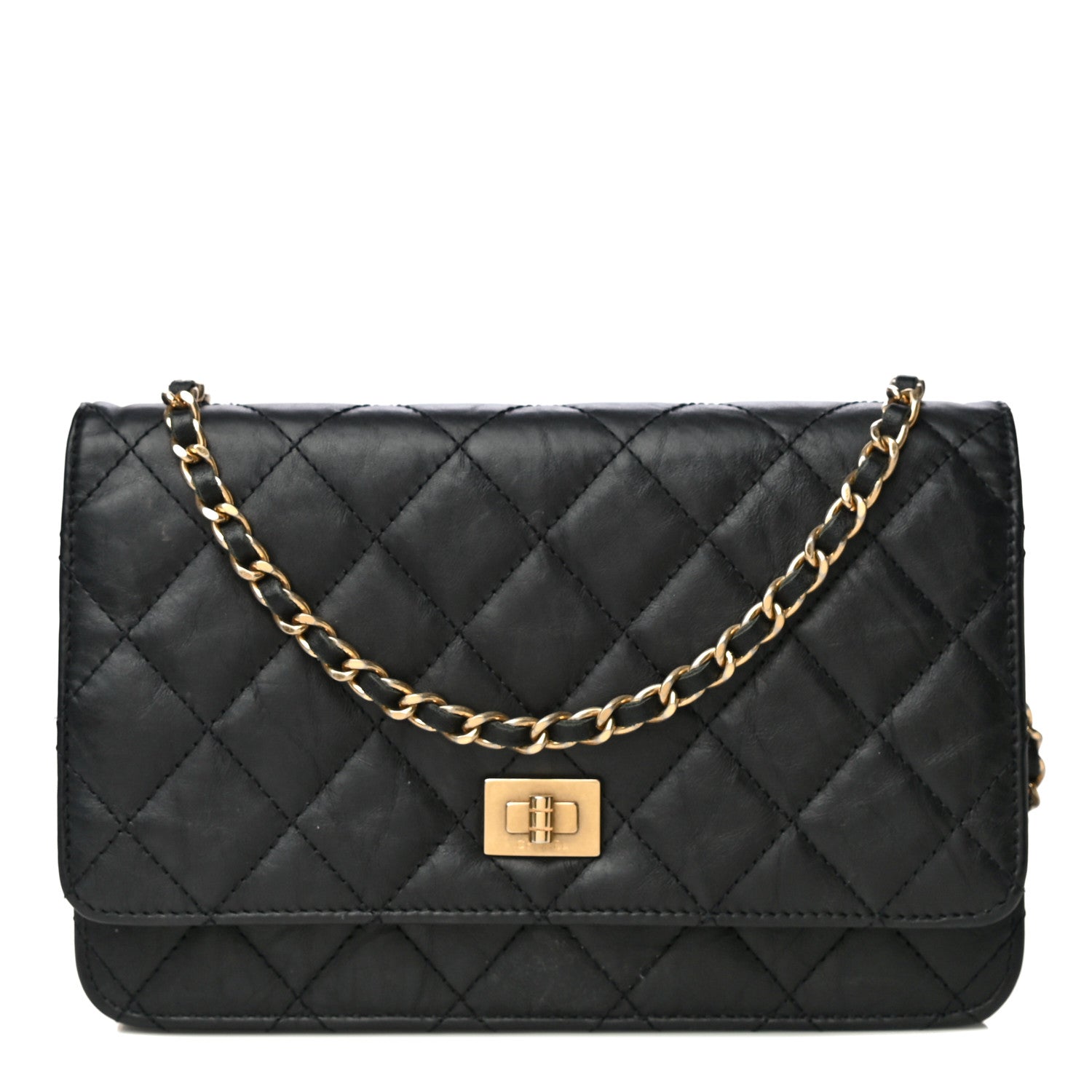 Chanel Aged Calfskin Quilted Reissue Wallet On Chain WOC Black 1 of 27