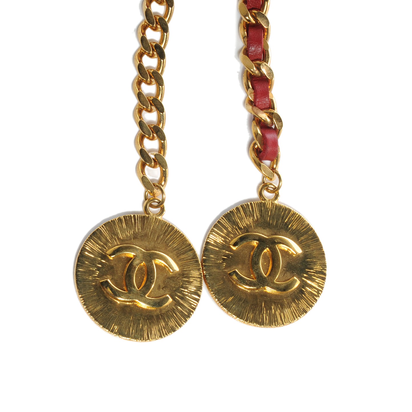 Leather Gold Chain Medallion Wide Belt 70 Red