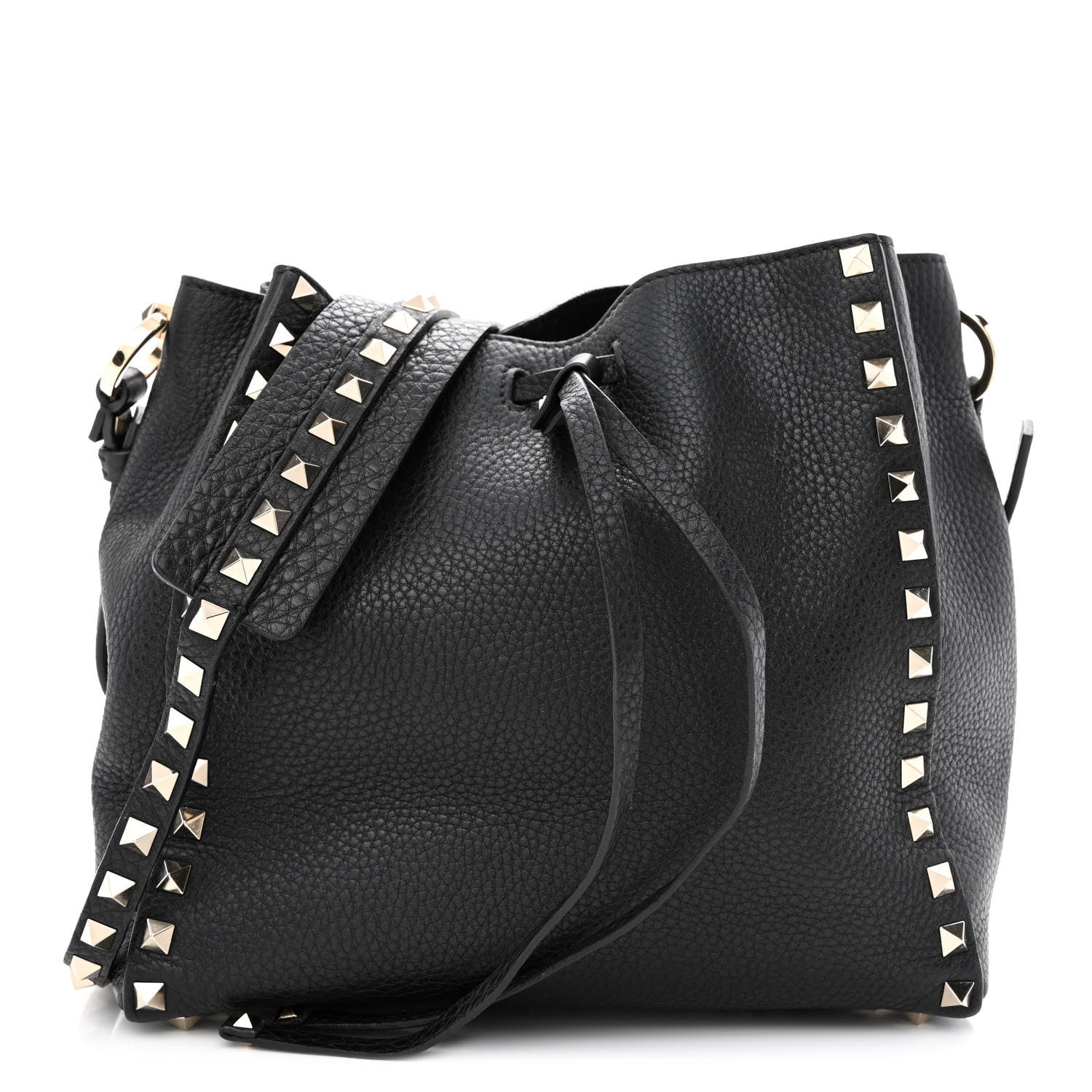 Valentino Garavani Pebbled Calfskin Rockstud Bucket Bag Black 1 of 8