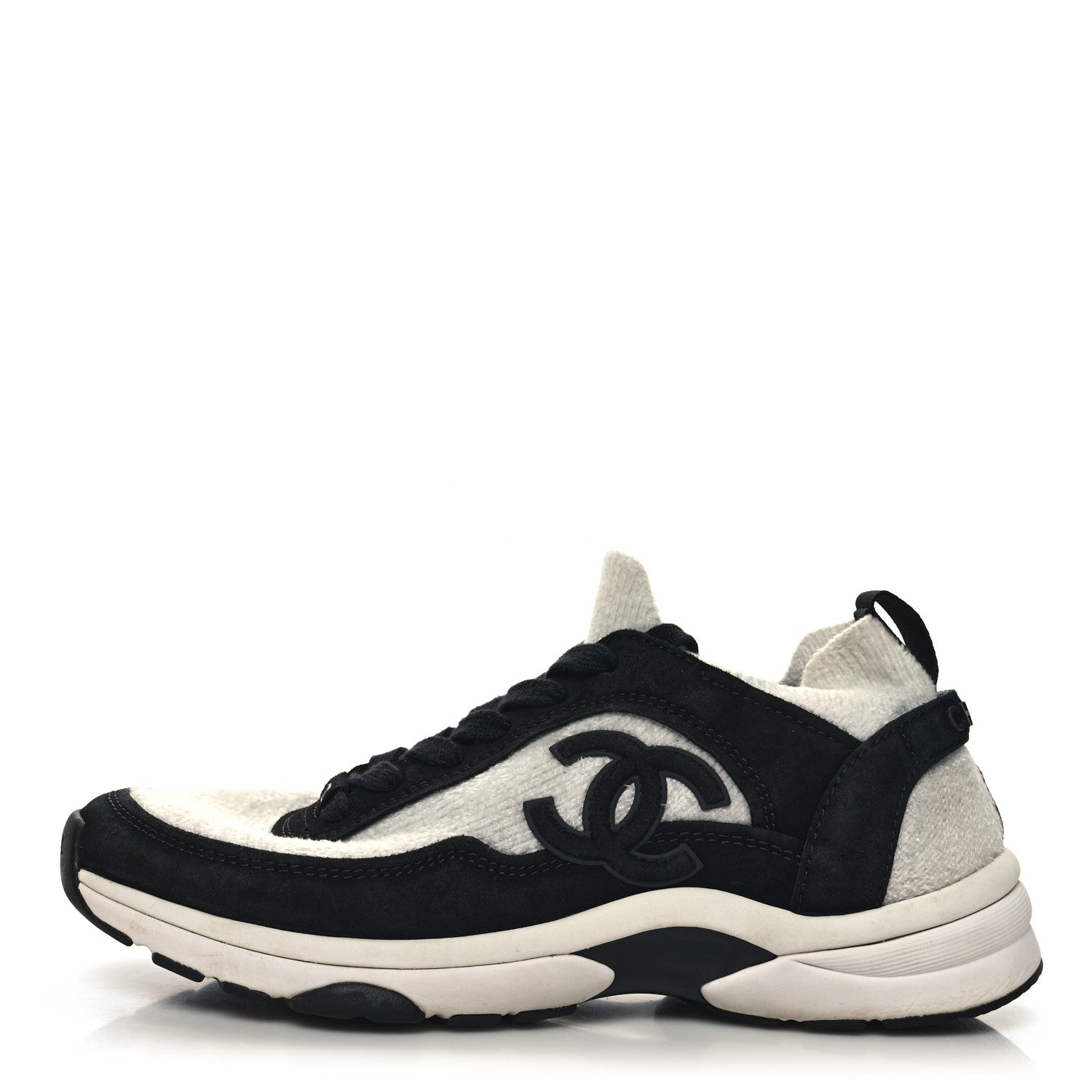 Chanel Fabric Suede Calfskin CC Sneakers 39 Grey Black 1 of 6