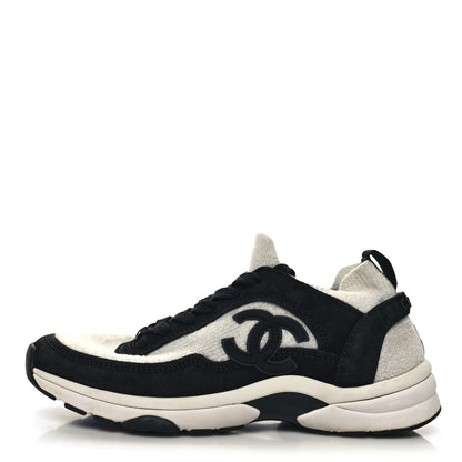 Chanel Fabric Suede Calfskin CC Sneakers 39 Grey Black 1 of 6