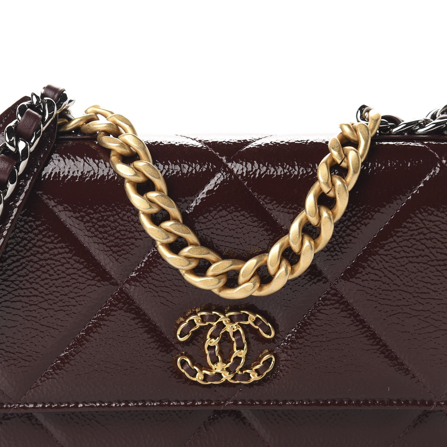 Chanel Shiny Crumpled Calfskin Quilted 19 Wallet On Chain WOC Burgundy 11 of 12