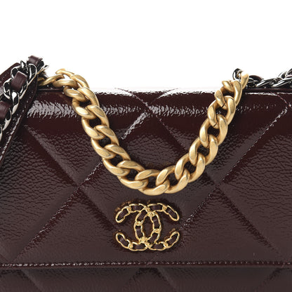 Chanel Shiny Crumpled Calfskin Quilted 19 Wallet On Chain WOC Burgundy 11 of 12