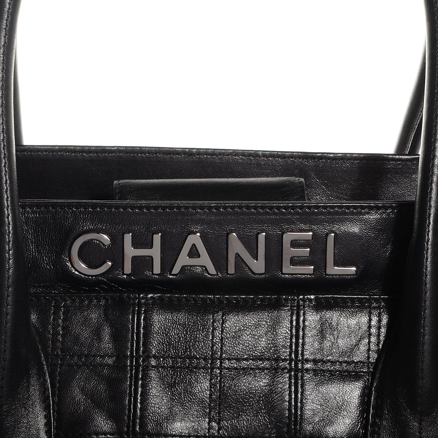 Lambskin Stitched Lax Shopping Tote Black