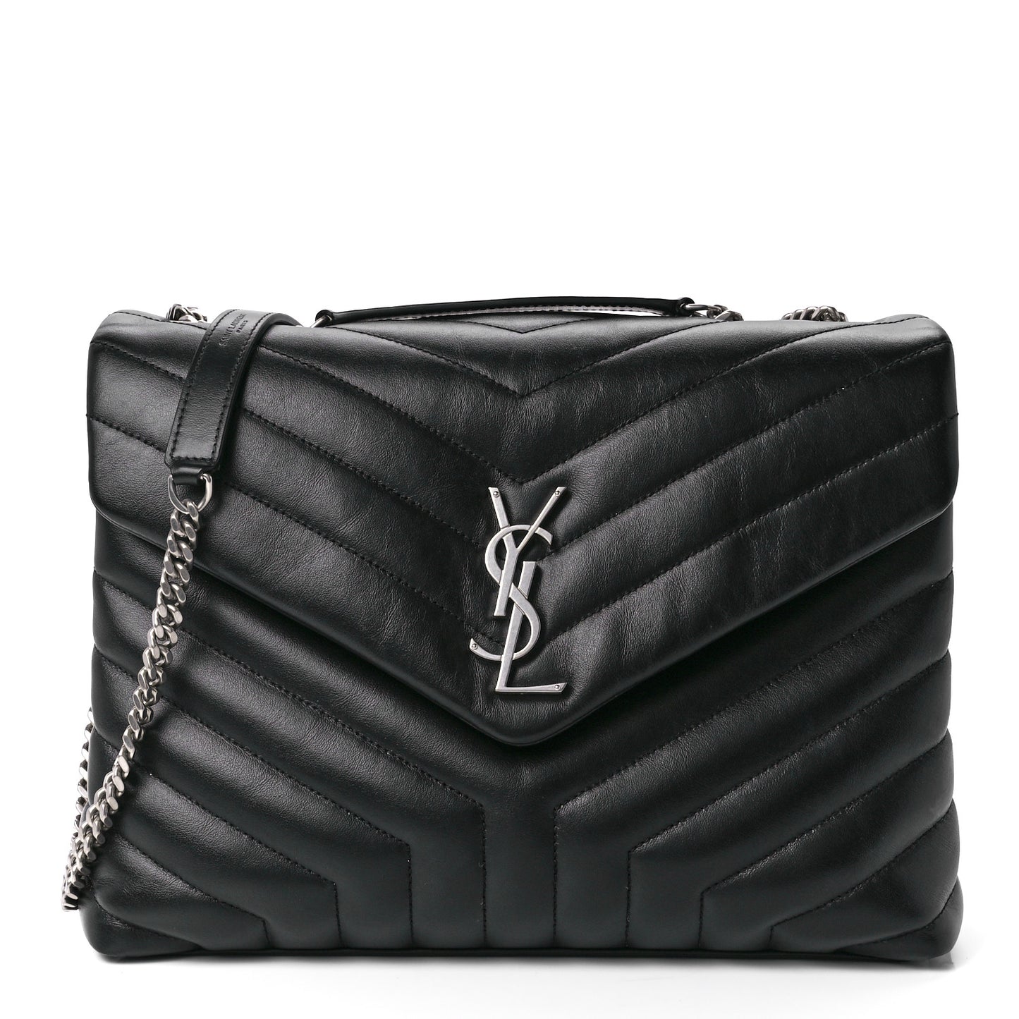 Calfskin Y Quilted Monogram Medium Loulou Chain Satchel Black