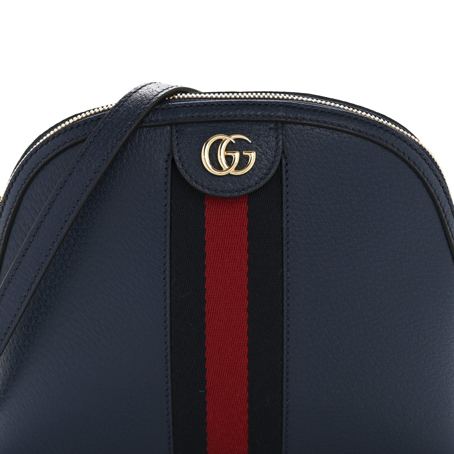 Textured Dollar Calfskin Web Small Ophidia Dome Shoulder Bag Blue Agata
