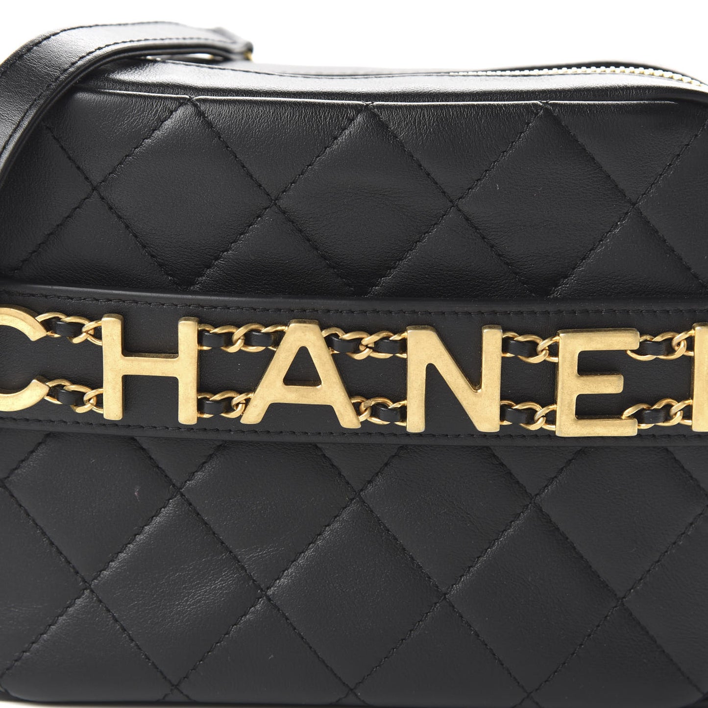 Calfskin Quilted Enchained Camera Case Bag Black