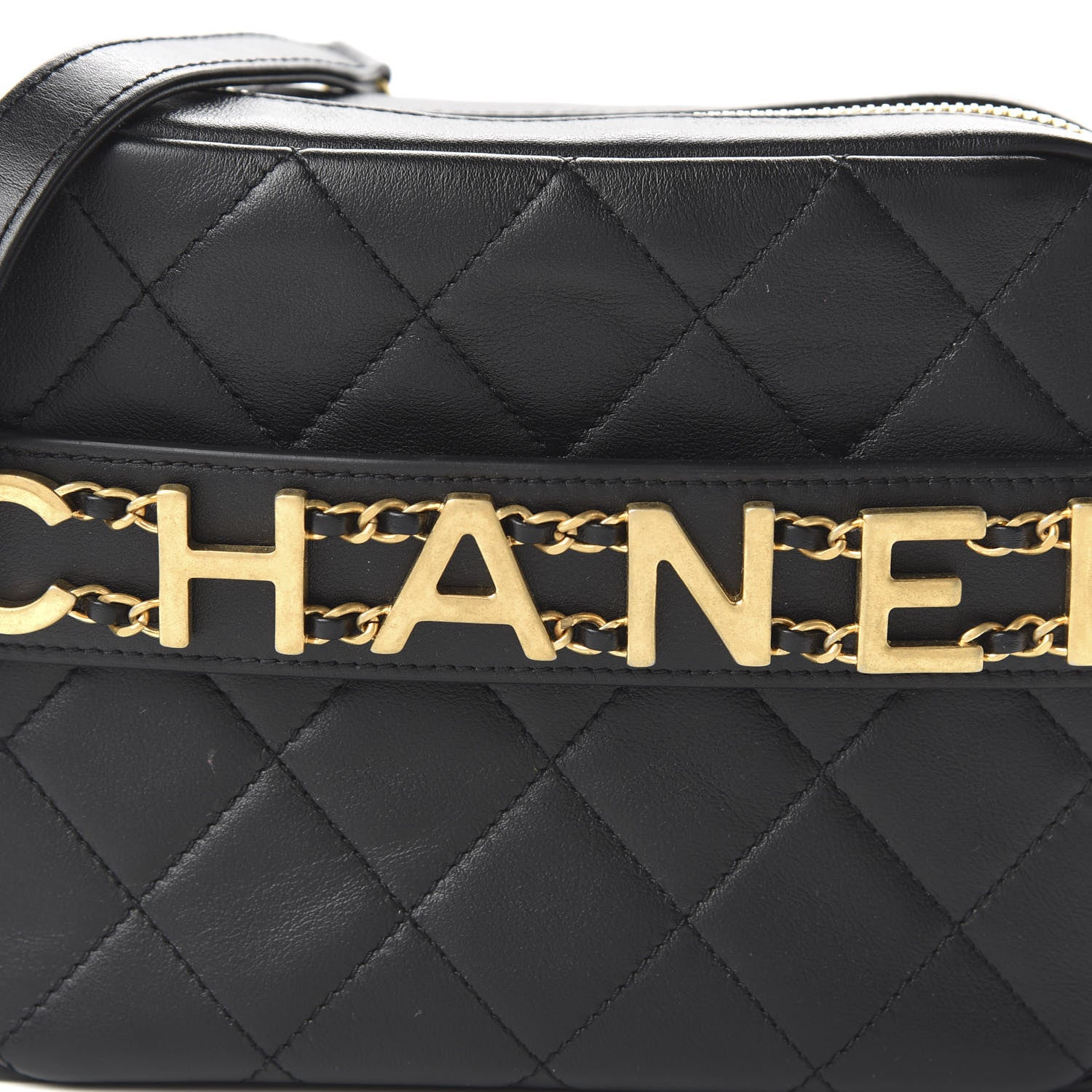Chanel Calfskin Quilted Enchained Camera Case Bag Black 10 of 10
