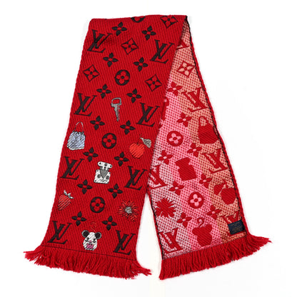 Louis Vuitton Wool Silk Logomania Vuittonite Scarf Red 2 of 3