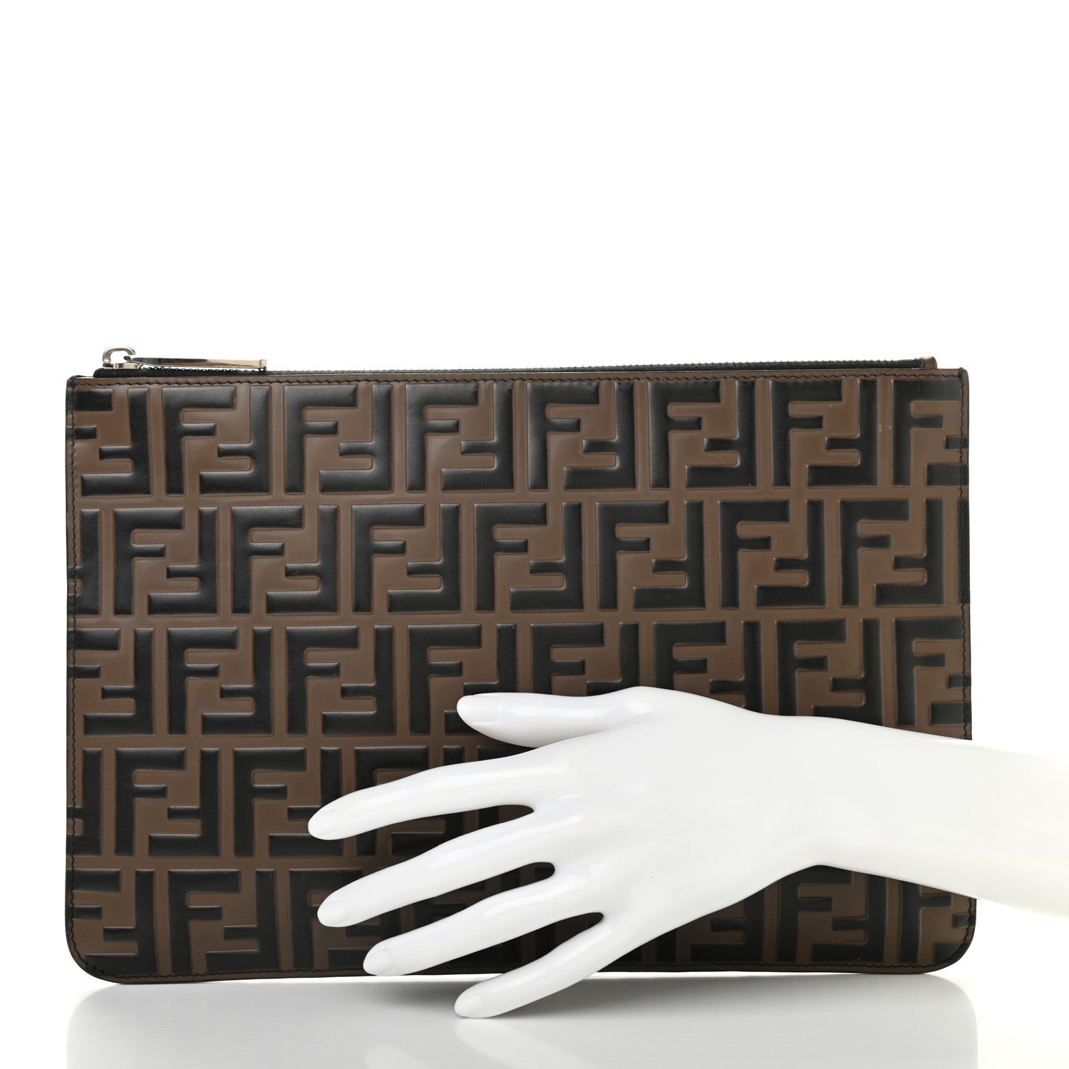 Fendi Vitello FF 1974 Embossed Pouch Maya Black 2 of 10
