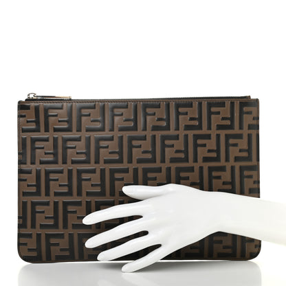 Fendi Vitello FF 1974 Embossed Pouch Maya Black 2 of 10