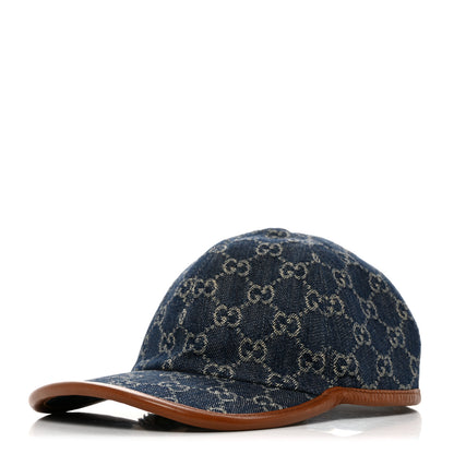 Gucci Washed Jacquard Denim Nappa GG Monogram Oscar Baseball Hat M Denim Cuir 1 of 9