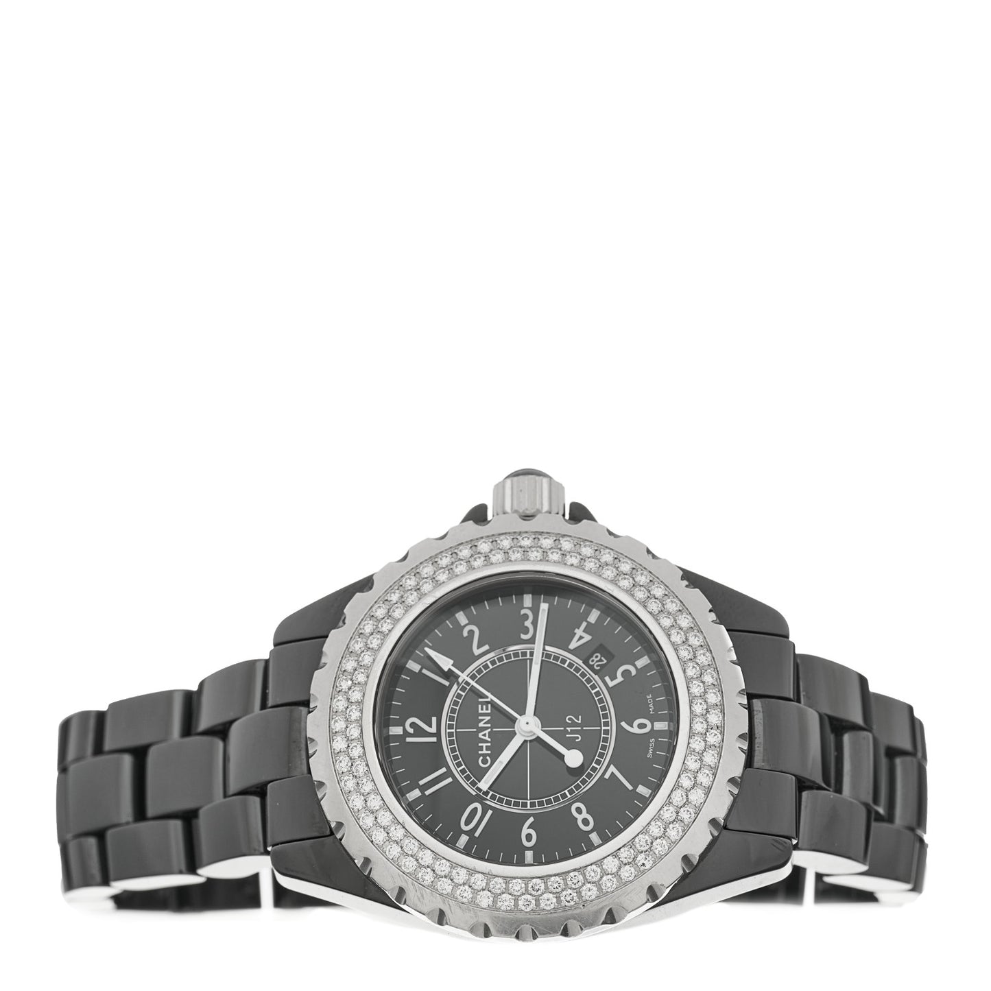 Stainless Steel Ceramic Diamond Pave Bezel 33mm J12 Quartz Watch Black