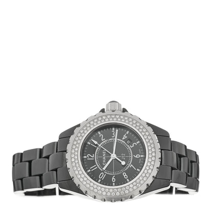 Chanel Stainless Steel Ceramic Diamond Pave Bezel 33mm J12 Quartz Watch Black 2 of 4