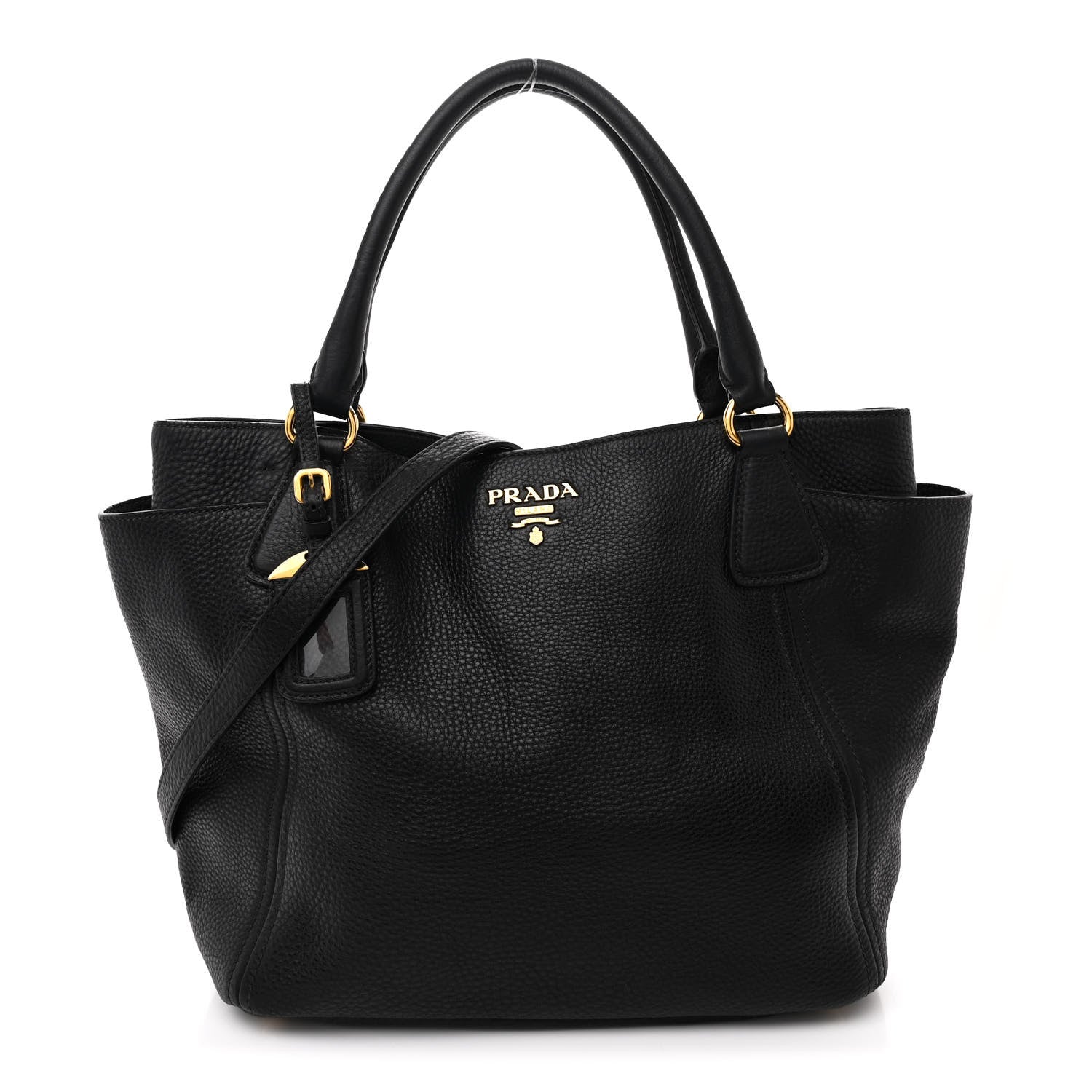 Prada Vitello Daino Side Pocket Tote Black 1 of 10
