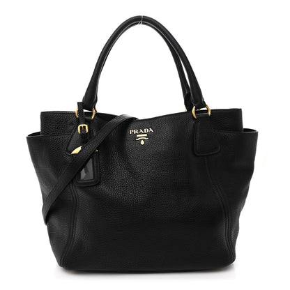 Prada Vitello Daino Side Pocket Tote Black 1 of 10