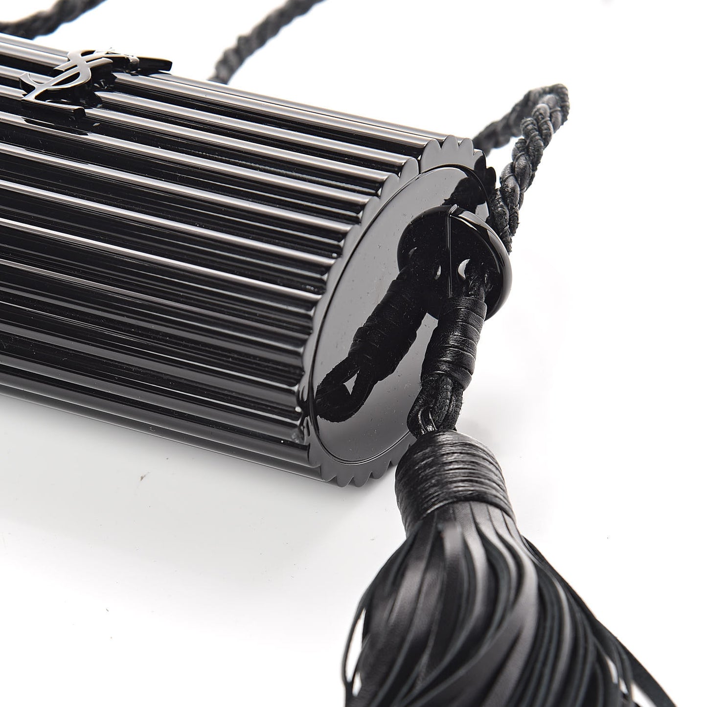 Ribbed Plexiglass Lambskin Fringe Monogram Opium Box Bag Black