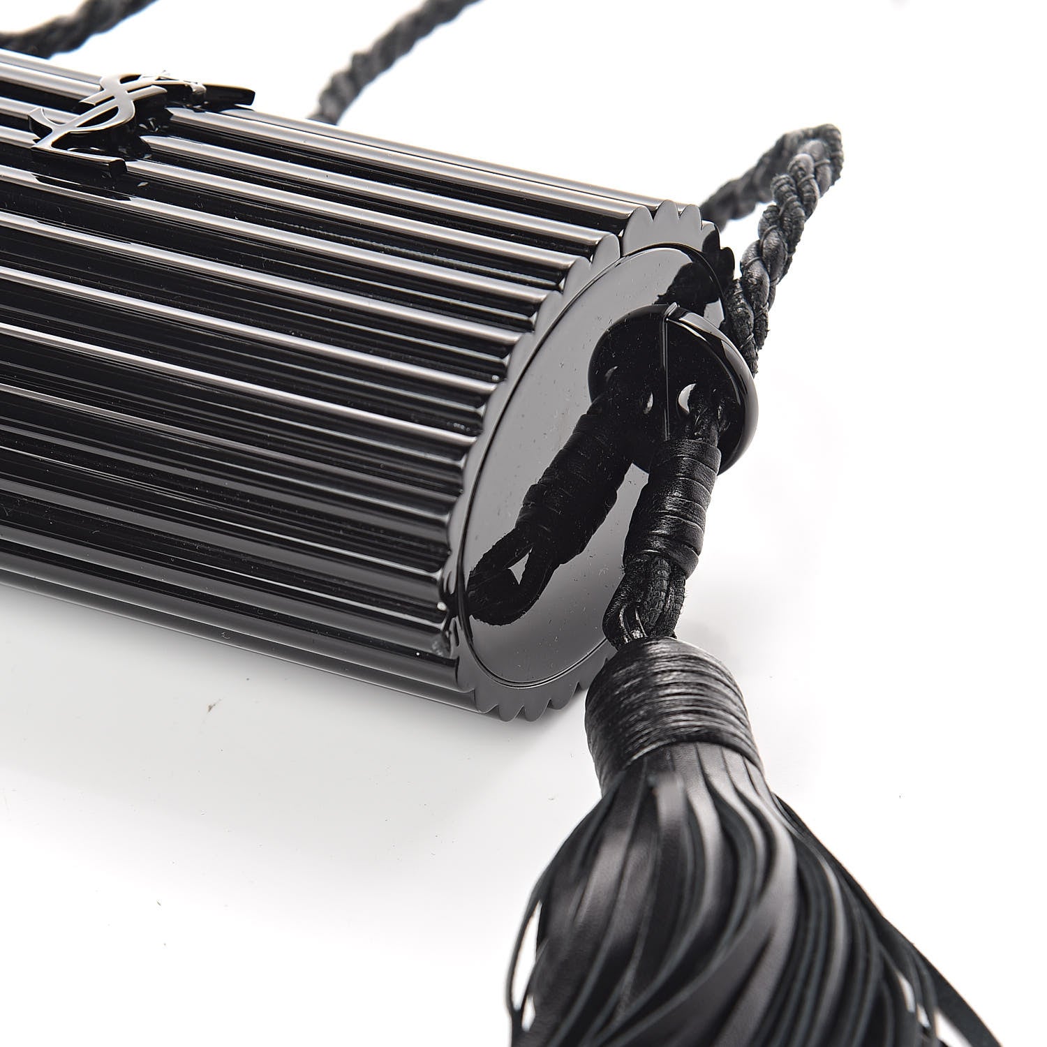 Saint Laurent Ribbed Plexiglass Lambskin Fringe Monogram Opium Box Bag Black 8 of 8